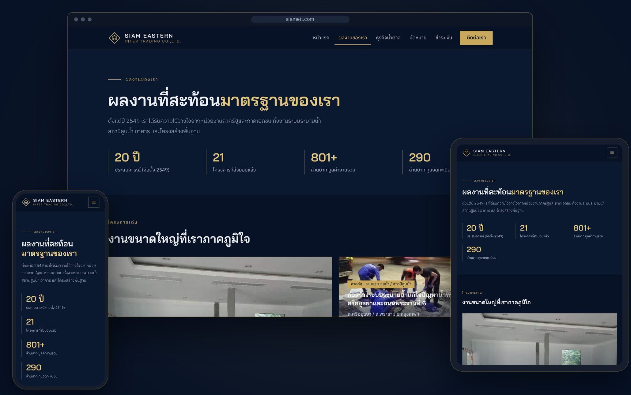 หน้าผลงานของ siameit.com บนหลายอุปกรณ์